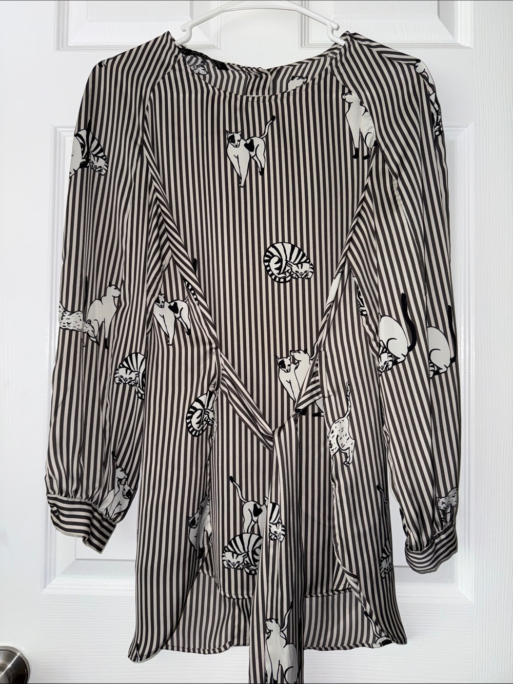 Zara Black and White Striped Cat Print Blouse